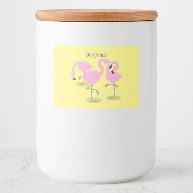 Niedliche Rosa-Flamingo-Trio-Cartoon-Abbildung Lebensmitteletikett (Vorderseite)