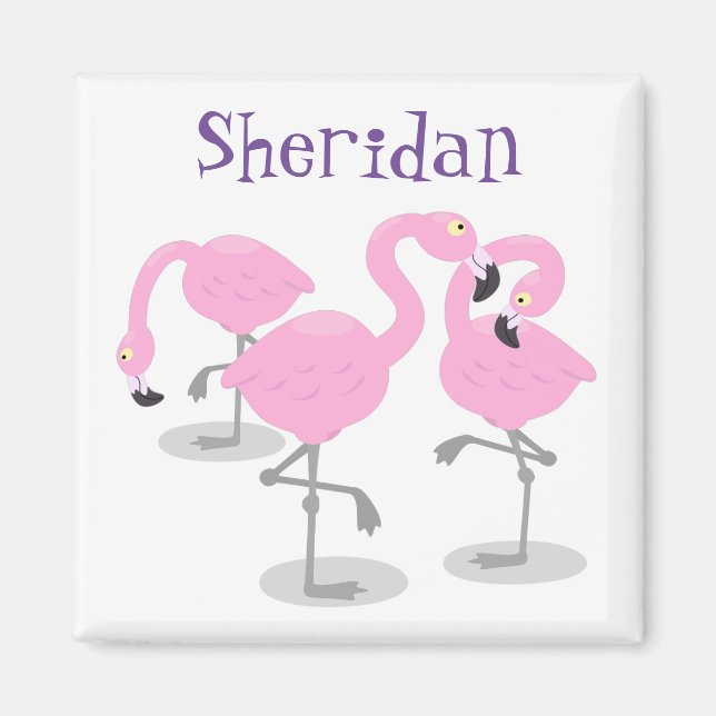 Niedliche Rosa-Flamingo-Trio-Cartoon-Abbildung Magnet (Vorne)