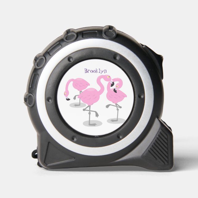 Niedliche Rosa-Flamingo-Trio-Cartoon-Abbildung Maßband (Vorderseite)