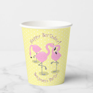 Niedliche Rosa-Flamingo-Trio-Cartoon-Abbildung Pappbecher