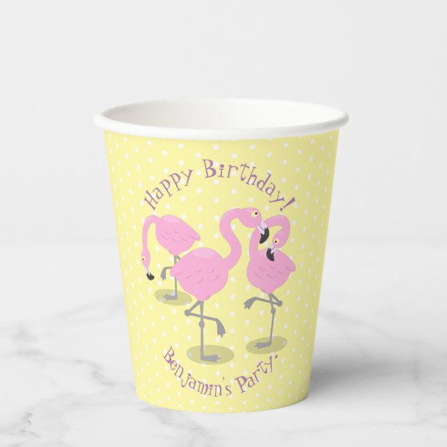 Niedliche Rosa-Flamingo-Trio-Cartoon-Abbildung Pappbecher (Vorderseite)