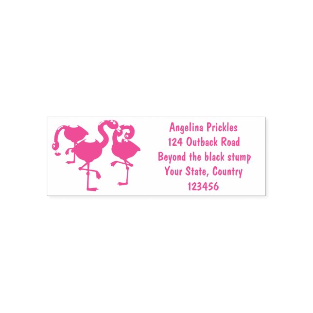 Niedliche Rosa-Flamingo-Trio-Cartoon-Abbildung Permastempel (Design)