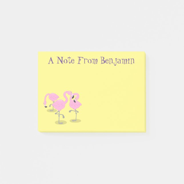 Niedliche Rosa-Flamingo-Trio-Cartoon-Abbildung Post-it Klebezettel (Vorderseite)