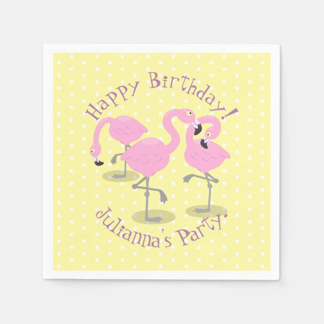 Niedliche Rosa-Flamingo-Trio-Cartoon-Abbildung Serviette (Vorderseite)