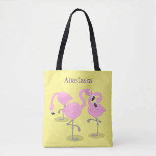 Niedliche Rosa-Flamingo-Trio-Cartoon-Abbildung Tasche