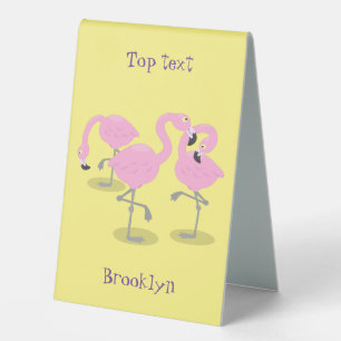 Niedliche Rosa-Flamingo-Trio-Cartoon-Abbildung Tischaufsteller