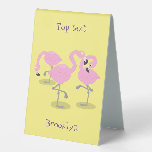 Niedliche Rosa-Flamingo-Trio-Cartoon-Abbildung Tischaufsteller (Vorderseite)
