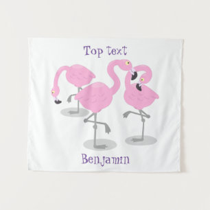 Niedliche Rosa-Flamingo-Trio-Cartoon-Abbildung Wandteppich