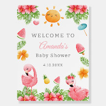 Niedliche Rosa Flamingo Tropical Blume Kinderdusch