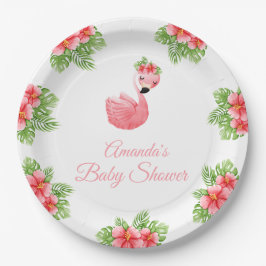 Niedliche Rosa Flamingo Tropical Blume Kinderdusch Pappteller