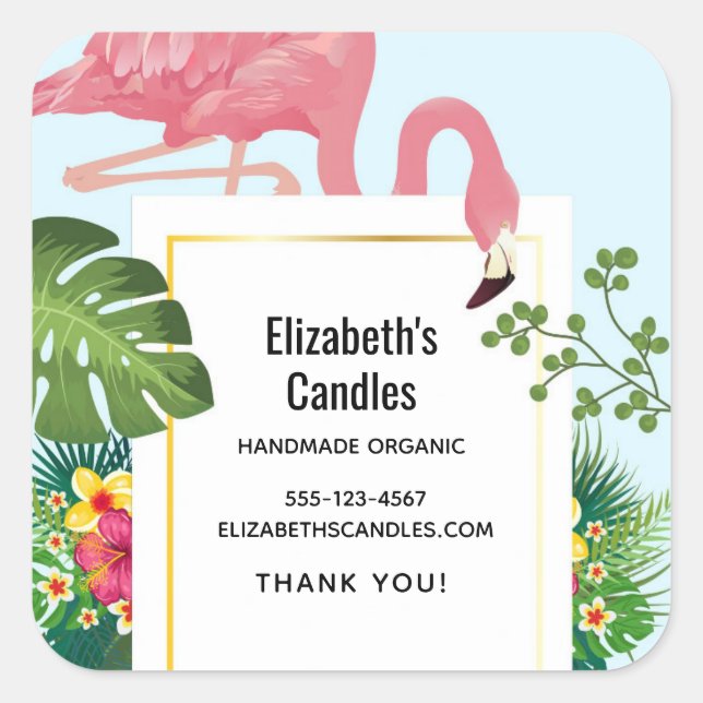 Niedliche rosa Flamingo Tropical Theme Business Quadratischer Aufkleber (Vorderseite)