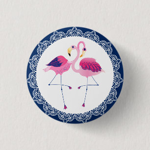 Niedliche rosa Flamingos mit blauer und weißer Spi Button