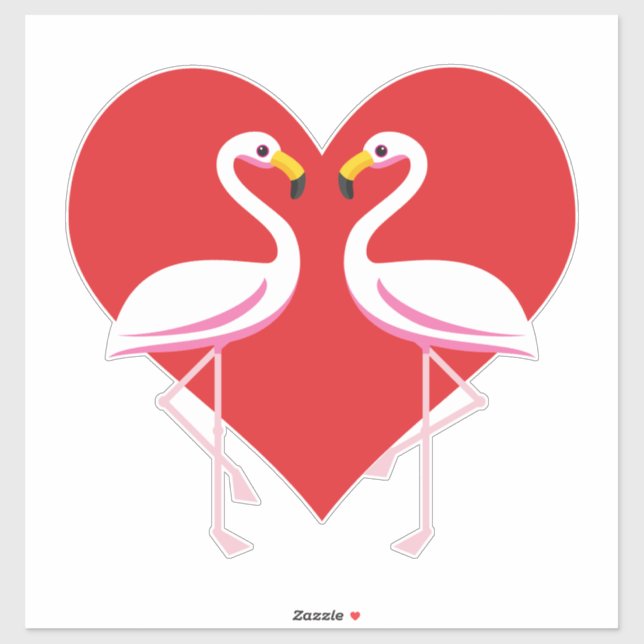 Niedliche Rosa Flamingos mit rotem Herzen Aufkleber (Blatt)