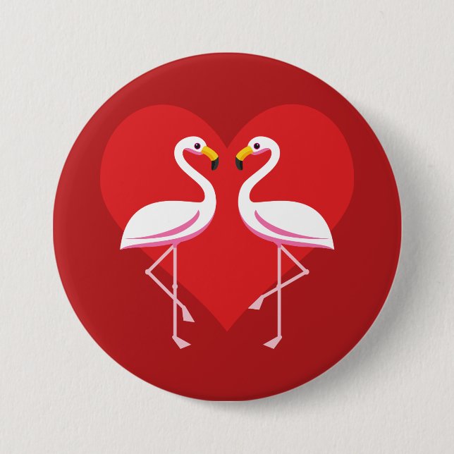 Niedliche Rosa Flamingos mit rotem Herzen Button (Vorderseite)