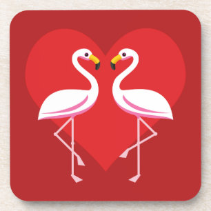 Niedliche Rosa Flamingos mit rotem Herzen Getränkeuntersetzer