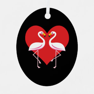 Niedliche Rosa Flamingos mit rotem Herzen Ornament Aus Metall