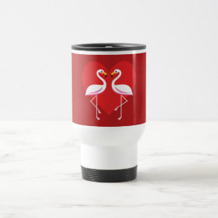 Niedliche Rosa Flamingos mit rotem Herzen Reisebecher