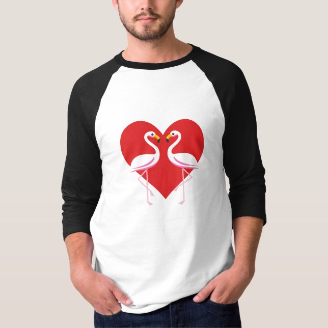 Niedliche Rosa Flamingos mit rotem Herzen T-Shirt (Vorderseite)
