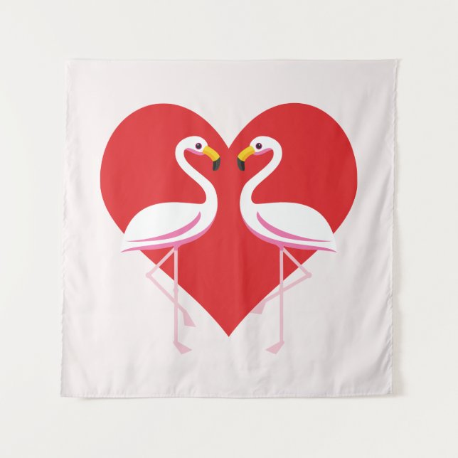 Niedliche Rosa Flamingos mit rotem Herzen Wandteppich (Vorderseite)