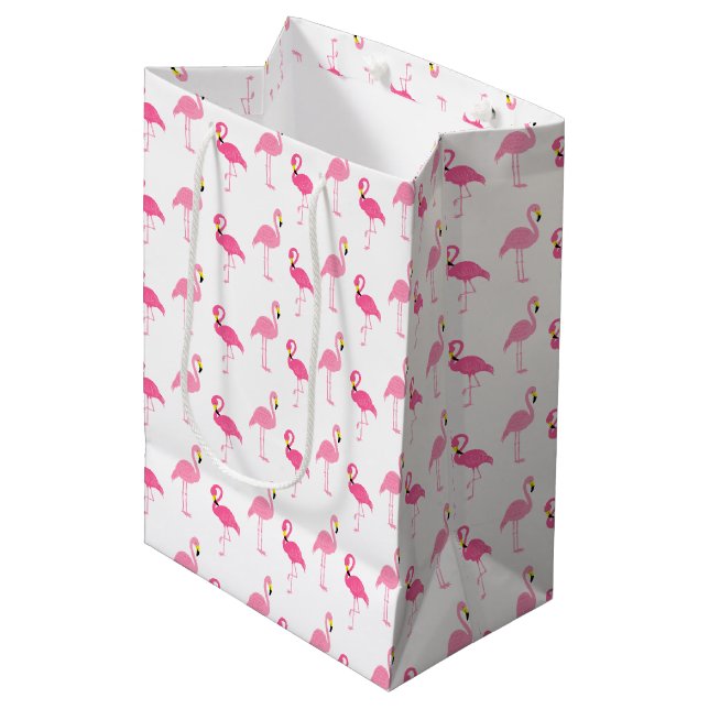 Niedliche rosa Flamingos Mittlere Geschenktüte (Vorderseite Schrägansicht)