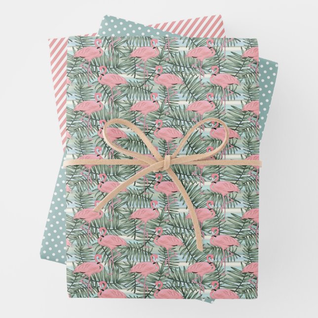 Niedliche Rosa Flamingos Palm Tree Blätter Wasserf (Beispiel)