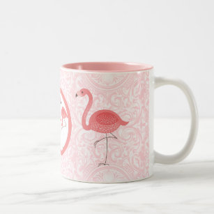Niedliche rosa Flamingos und florale Wirbel Zweifarbige Tasse