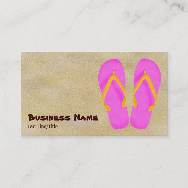 Niedliche Rosa Flip Flops am Sandstrand Visitenkarte (Vorderseite)