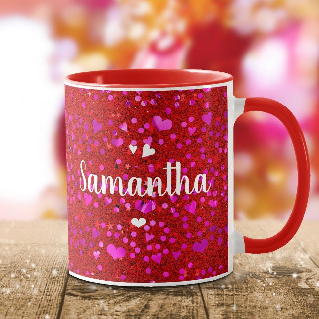 Niedliche Rosa Folienkeile Glitzer Monogramm Namen Tasse (Von Creator hochgeladen)