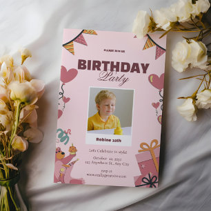 Niedliche Rosa Geburtstagsparty Einladung