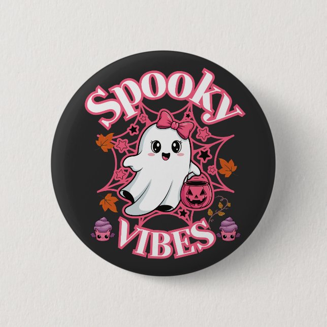 Niedliche Rosa Geist Spooky Vibes Art Button (Vorderseite)
