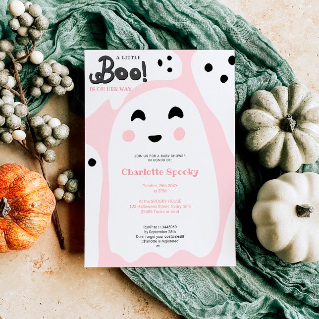 Niedliche rosa Geister Halloween-Kinderdusche Einladung (Cute pink ghosts Halloween boo baby shower Invitation)