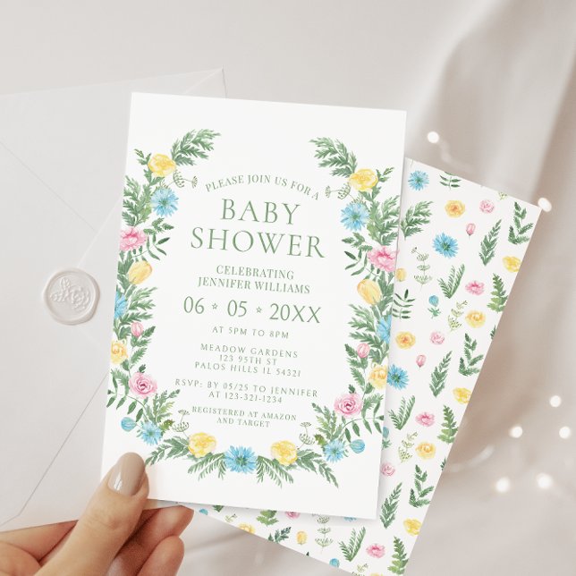 Niedliche, rosa gelbe Wildblume Babydusche Einladung (Von Creator hochgeladen)