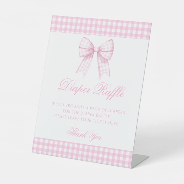 Niedliche Rosa Gingham-Bogen-Kindermädchen-Windelr Sockelschild (Vorderseite)
