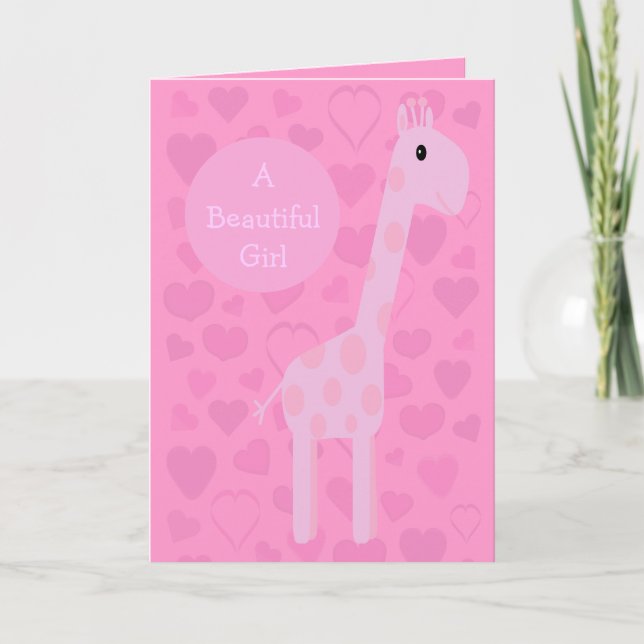 Niedliche Rosa Giraffe & Hearts New Baby Girl Karte (Vorderseite)