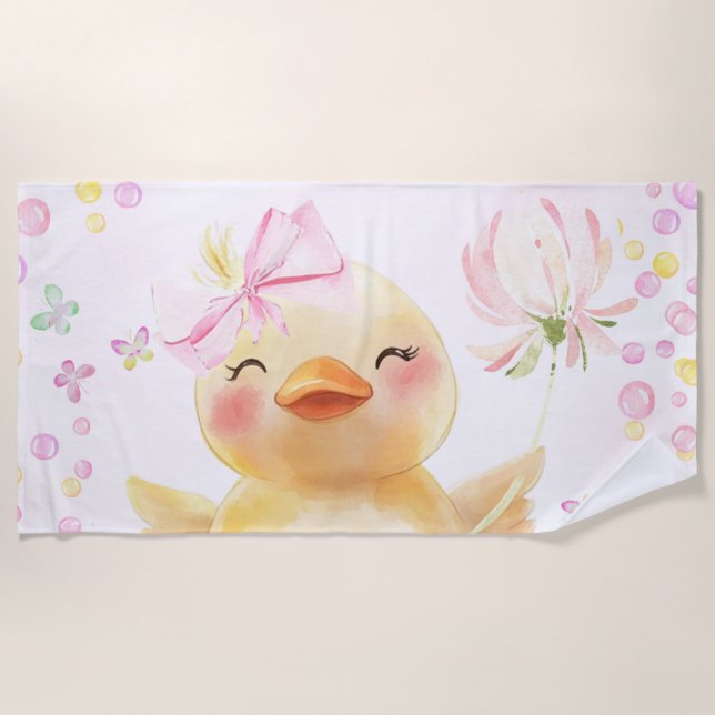 Niedliche Rosa Girl Rubber Duck Strandtuch (Vorderseite)
