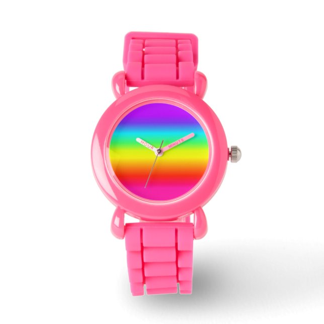 Niedliche Rosa Glitzer Regenbogenuhr Armbanduhr (Vorderseite)