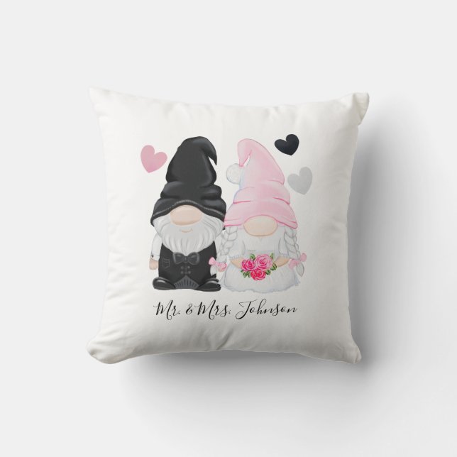 Niedliche Rosa-Gnome-Hochzeit Kissen (Vorderseite)