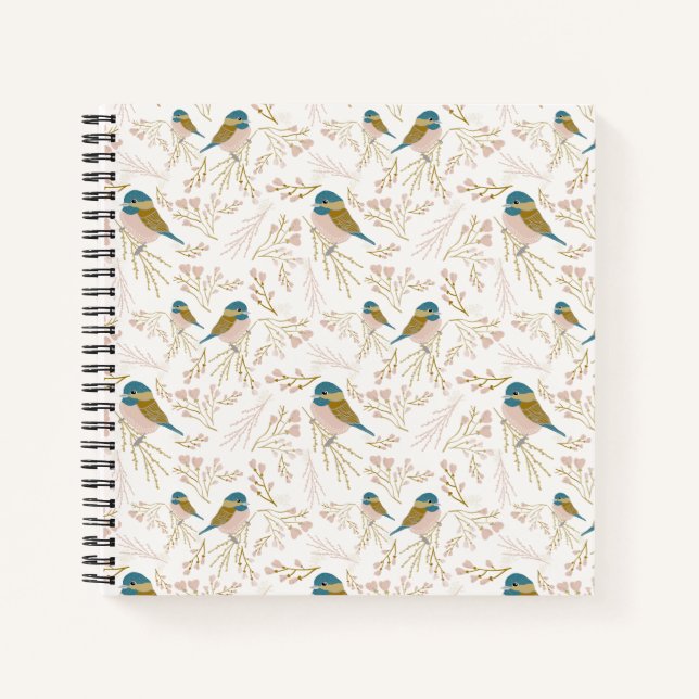 Niedliche Rosa Gold Chickade Bird Blumenschrift Notizbuch (Vorderseite)