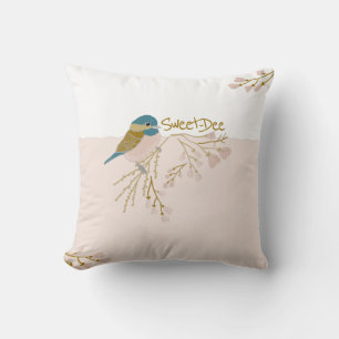 Niedliche Rosa Gold Chickade Bird Blumenstrauß Pri Kissen