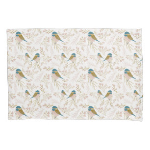 Niedliche Rosa Gold Chickade Bird Hörnchen Blumen Kissenbezug