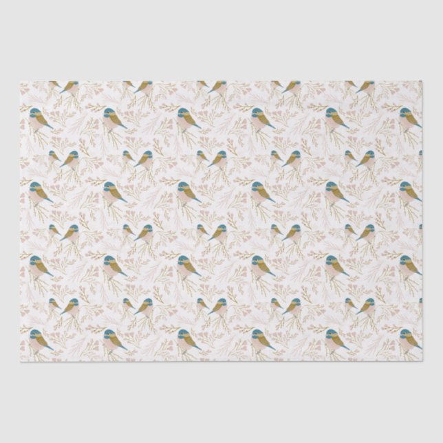 Niedliche Rosa Gold Chickadee Herz-Blumendruck Seidenpapier (Vorderseite)