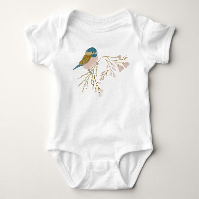 Niedliche Rosa Goldene Chickade Bird Blumenherzen Baby Strampler (Vorderseite)
