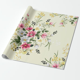 niedliche rosa, graue und gelbe Blumen mit grünem  Geschenkpapier