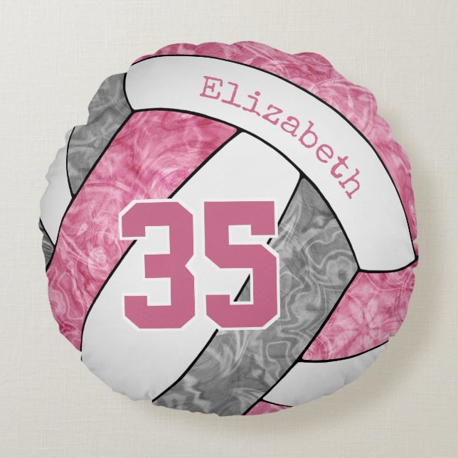 niedliche rosa Graumädchen Volleyball personalisie Rundes Kissen (Vorderseite)