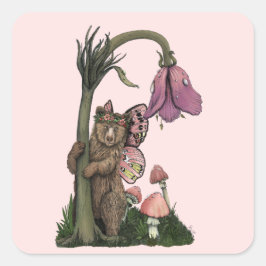 Niedliche Rosa Grizzly Bärenfarne im verzauberten  Quadratischer Aufkleber
