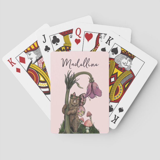 Niedliche Rosa Grizzly Bärenfarne im verzauberten  Spielkarten (Rückseite)