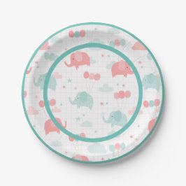 Niedliche rosa grüne Elephant Babydusche Pappteller