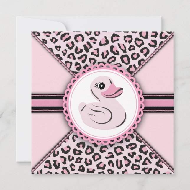 Niedliche Rosa Gummi Duck Babydusche Einladung (Vorderseite)