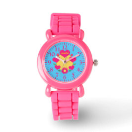 Niedliche rosa gürtelige Herzen und Blume monogram Armbanduhr