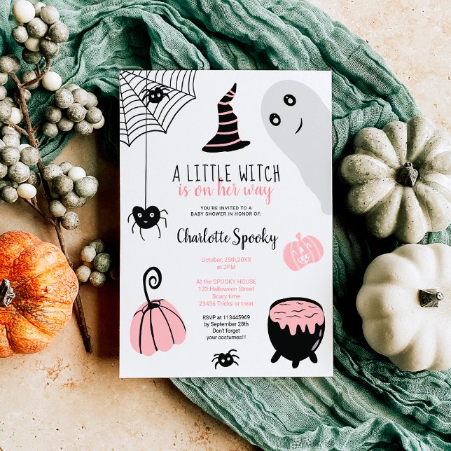 Niedliche Rosa Halloween-Illustrationen Mädchen-Du Einladung (Cute pink Halloween illustrations girl baby shower Invitation)